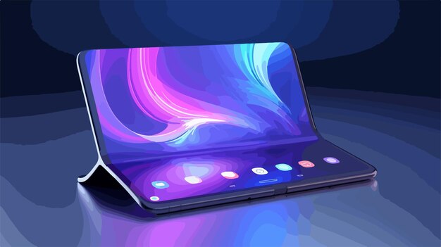 a purple tablet with a purple screen and a purple and blue light on it