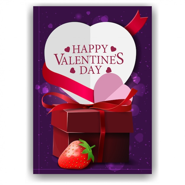 Purple Valentine's Day greeting card with paper hearts 