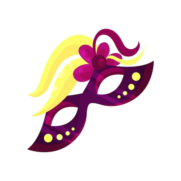 Purple venetian carnival mask with flower, masquerade mask vector Illustration on a white background