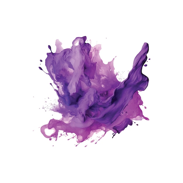 purple Watercolor Acrylic paint splashing stain grunge brush stroke isolated on white background