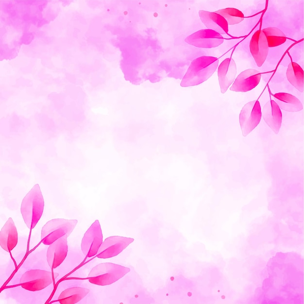 Purple watercolor background and elegant leaves.