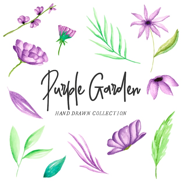 Purple watercolor botanical elements