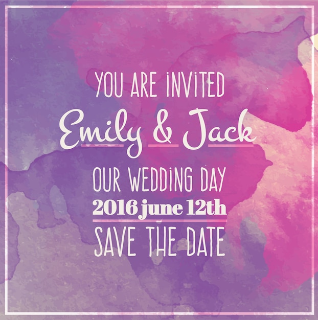 Purple watercolor wedding card