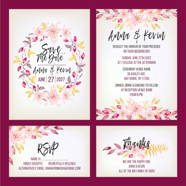 Purple Watercolor Wedding Invitation Set