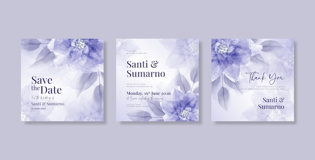 Purple wedding invitation square for social media post