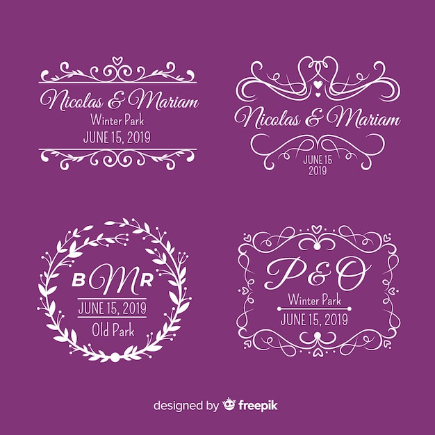 Purple wedding monogram logos