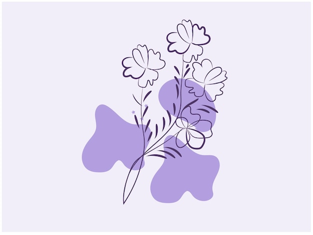 a purple and white flower drawing with a purple flower