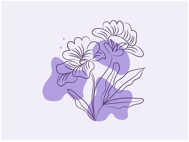 a purple and white flower drawing with purple and white flowers