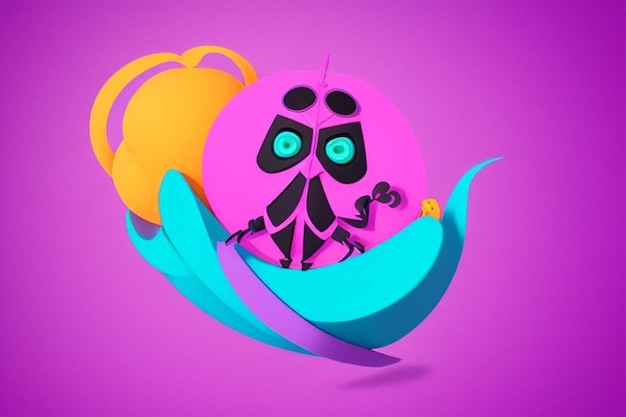 Vector a purple and yellow monster with a blue eyes and a pink background