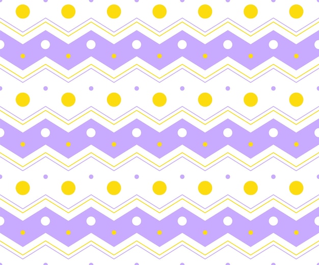 Purple Yellow Pastel Polkadot Circle Round Horizontal Zig Zag Line Stripe Line Seamless Patttern