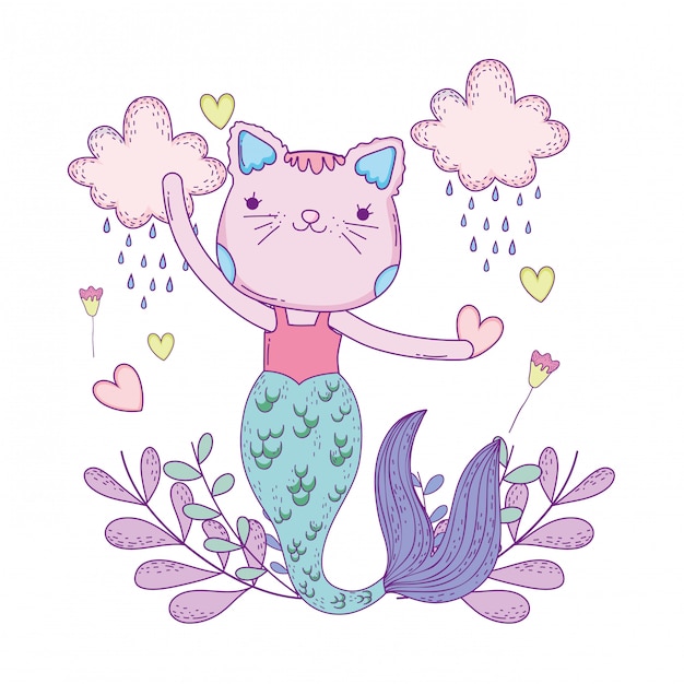 Purrmaid with clouds and floral decoration