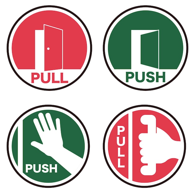 Push and pull to open door plates Background sticker Vector illustration