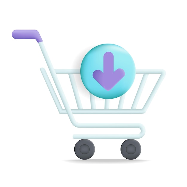 Put in cart shopping online icon with arrow 3d cartoon style vector illustration design isolated on white background