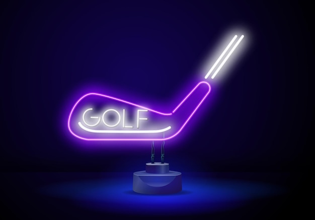 Putter Icon Line Art neon Style Design Golf Putter Ball neon light sign vector Glowing bright icon Golf Putter Ball sign transparent symbol illustration