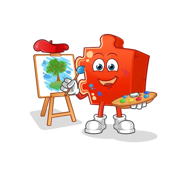 Puzzle artist mascot cartoon vectorxA