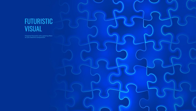 Puzzle background in digital futuristic style The silhouettes of the puzzle pieces are combined into a pattern Vector illustration on a blue background