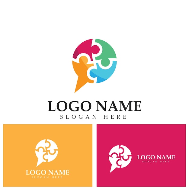 Puzzle chat logo template illustration