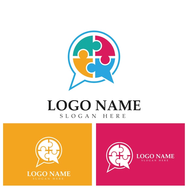 Puzzle chat logo template illustration