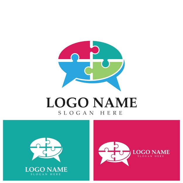 Puzzle chat logo template illustration