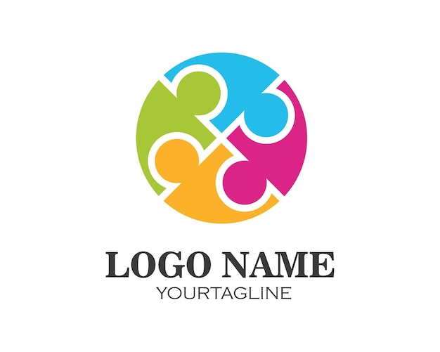 Puzzle and community social network logo icon illustration vector