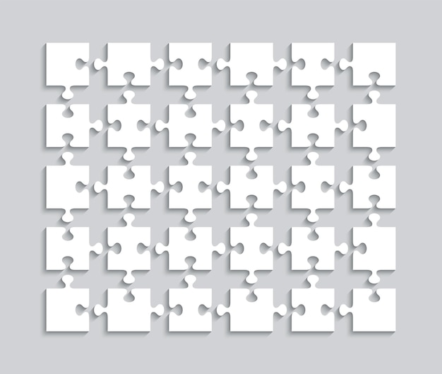 Puzzle cutting grid Jigsaw outline template with 30 pieces Thinking game with detached shapes Simple mosaic layout