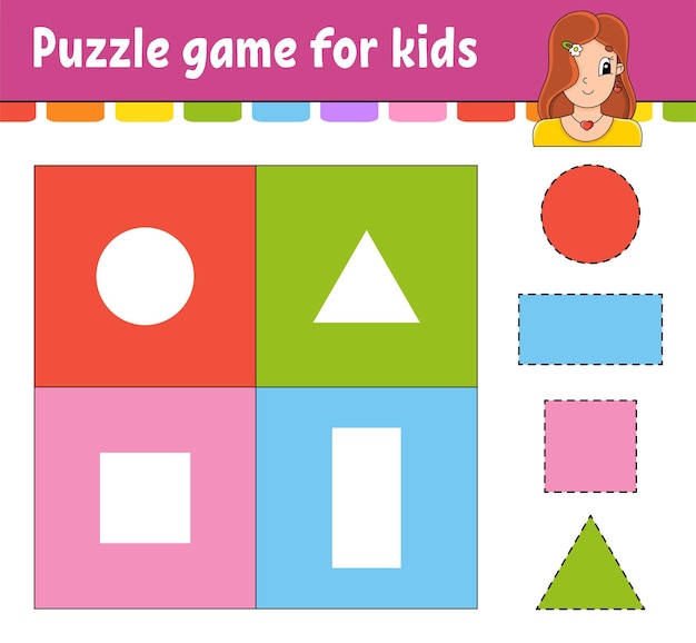 Puzzle game for kids Cut and paste Cutting practice Learning shapes Education worksheet