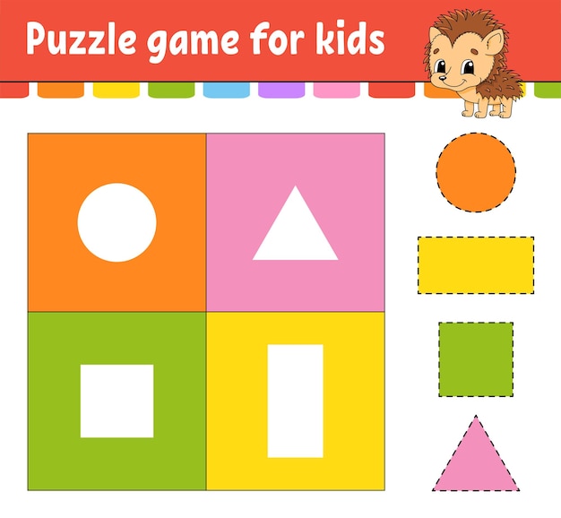 Puzzle game for kids Cut and paste Cutting practice Learning shapes Education worksheet