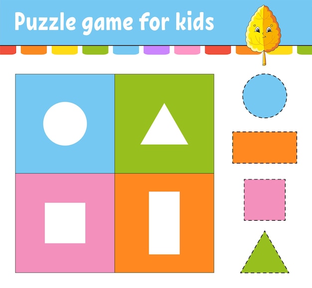 Puzzle game for kids Cut and paste Cutting practice Learning shapes Education worksheet