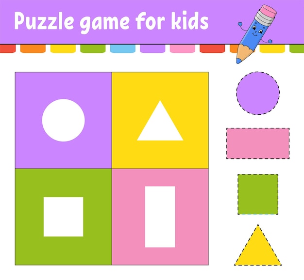 Puzzle game for kids Cut and paste Cutting practice Learning shapes Education worksheet