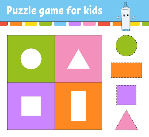 Puzzle game for kids Cut and paste Cutting practice Learning shapes Education worksheet