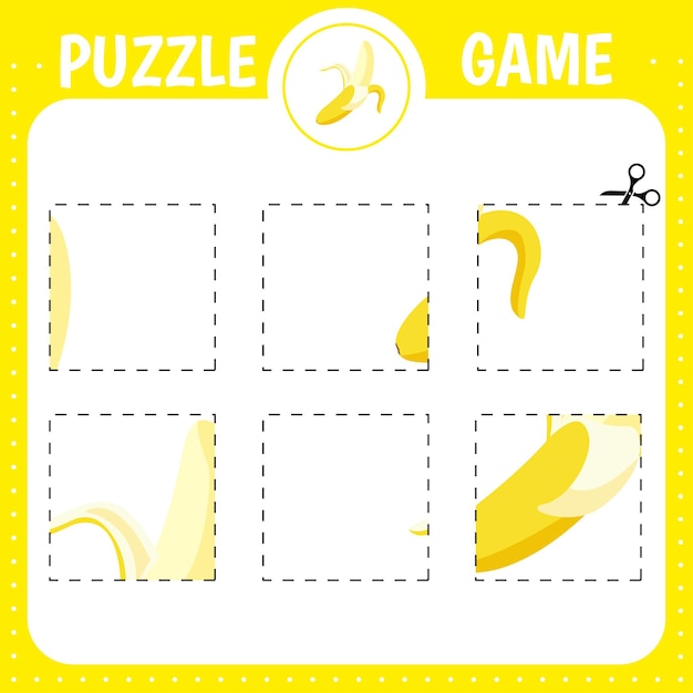 Puzzle game for kids Cutting practice Education developing worksheet Activity page Cut glue banana