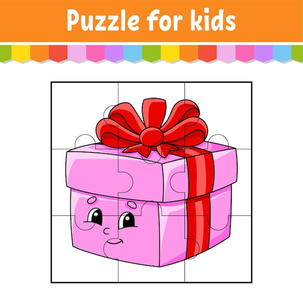 Puzzle game for kids Jigsaw pieces Color worksheet Christmas theme Activity page Isolated vector illustration cartoon style