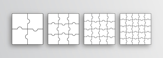 Puzzle grid set Jigsaw outline templates Simple mosaic layout with separate shapes