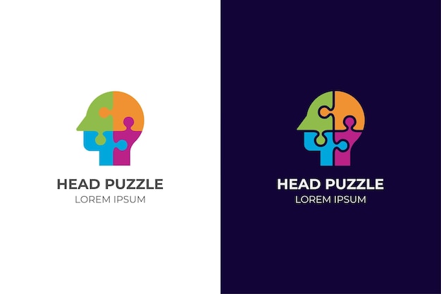 Puzzle head logo vector icon illustration Brain intelligence symbol logo puzzle illustration for mental ore or mental health