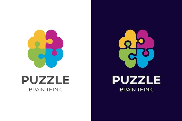 Puzzle head logo vector icon illustration Brain intelligence symbol logo puzzle illustration for mental ore or mental health