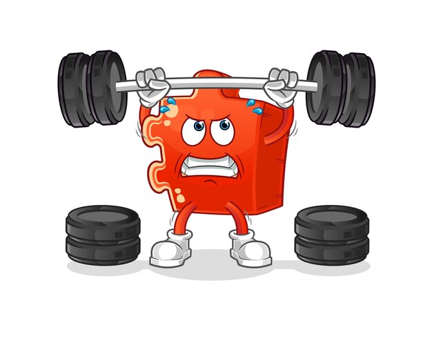 Puzzle lifting the barbell character cartoon mascot vectorxA