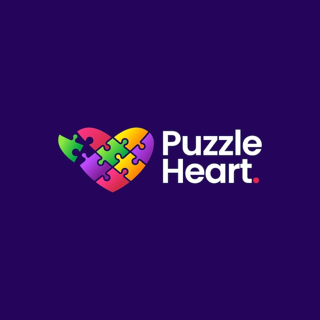 Puzzle Love Heart Match Colorful Gradient Logo Vector Icon Illustration