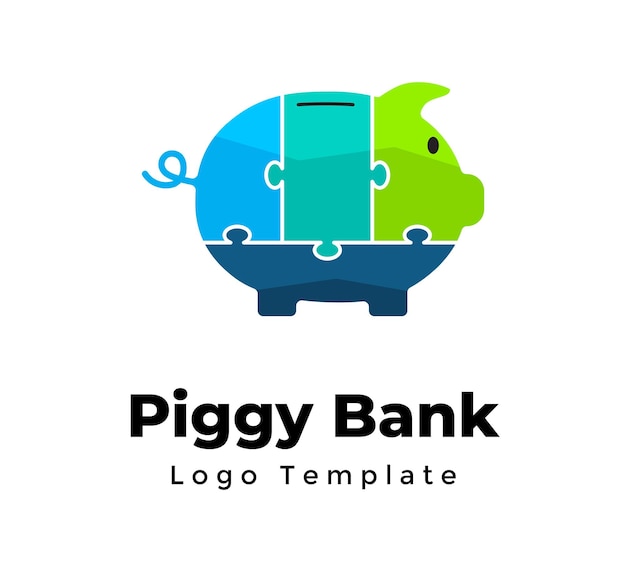 Puzzle piggy bank Creative vector logo template Financial investments Abstract financial sign