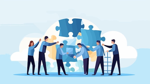 Vector puzzle solution teamwork vector illustration