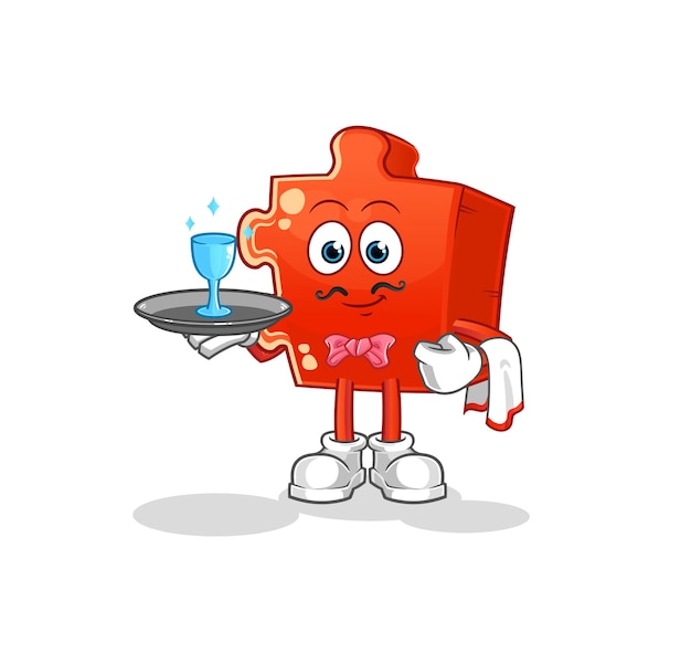 Puzzle waiter cartoon cartoon mascot vectorxA