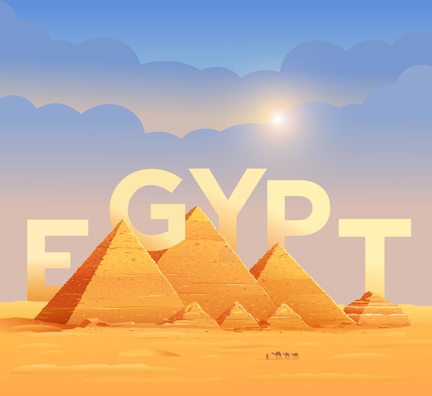 Pyramids of Egypt The letters on the background of the Egyptian pyramids. Pyramid of Cheops in Cairo in Giza illustration