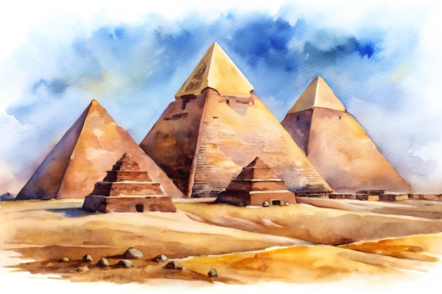 Vector pyramids of giza watercolor paint