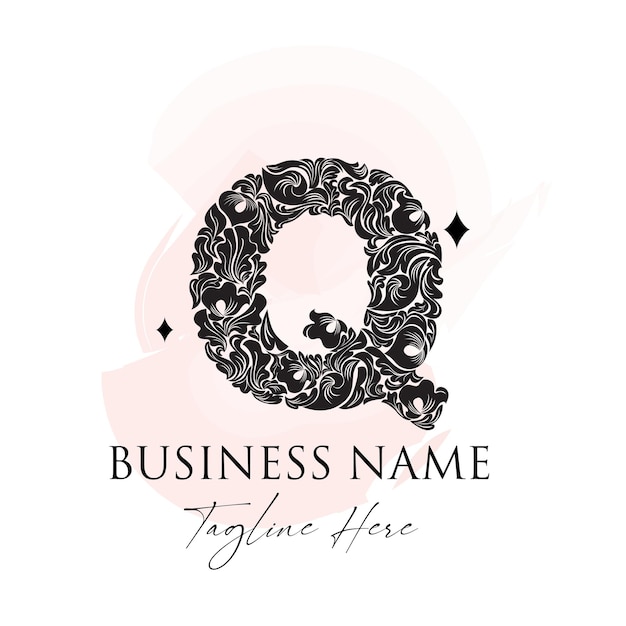 Vector q initial letter logo floral handdrawn