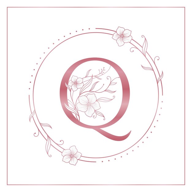 Vector q rose gold floral circle elegant logo