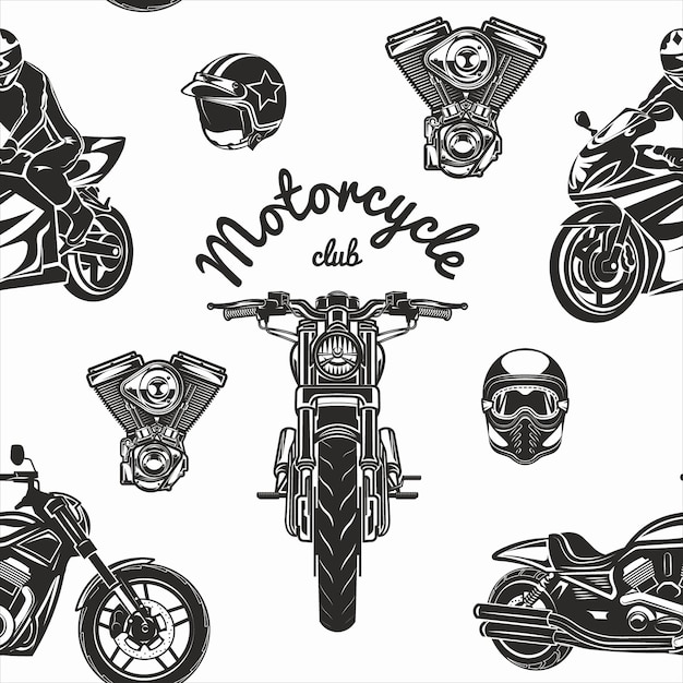 Qality seamless motorcycle set pattern vector illustration