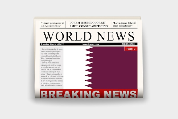 Qatar country newspaper flag breaking news on newsletter news concept gazette page headline