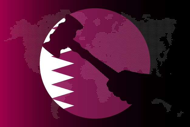 Qatar flag with judge gavel corruption concept law or legal result news banner