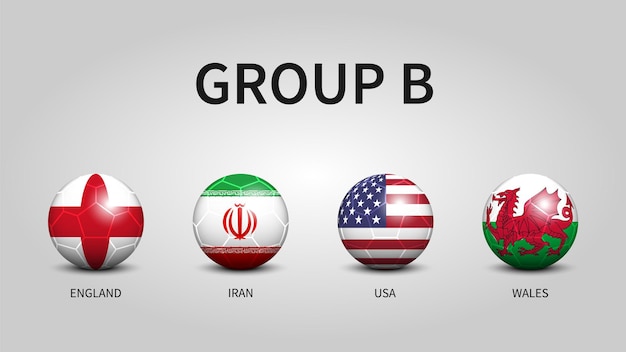 Qatar soccer cup tournament 2022 Group B stages Football with country flag pattern Vector