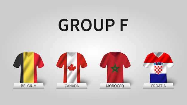 Qatar soccer cup tournament 2022 Group F stages Waving jersey with country flag pattern Vector