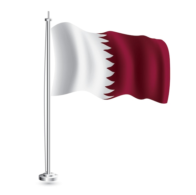 Qatari Flag Isolated Realistic Wave Flag of Qatar Country on Flagpole